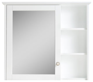 Solid Wood Bathroom Medicine Cabinet With Silver Coated Mirror, White, 34"x30"