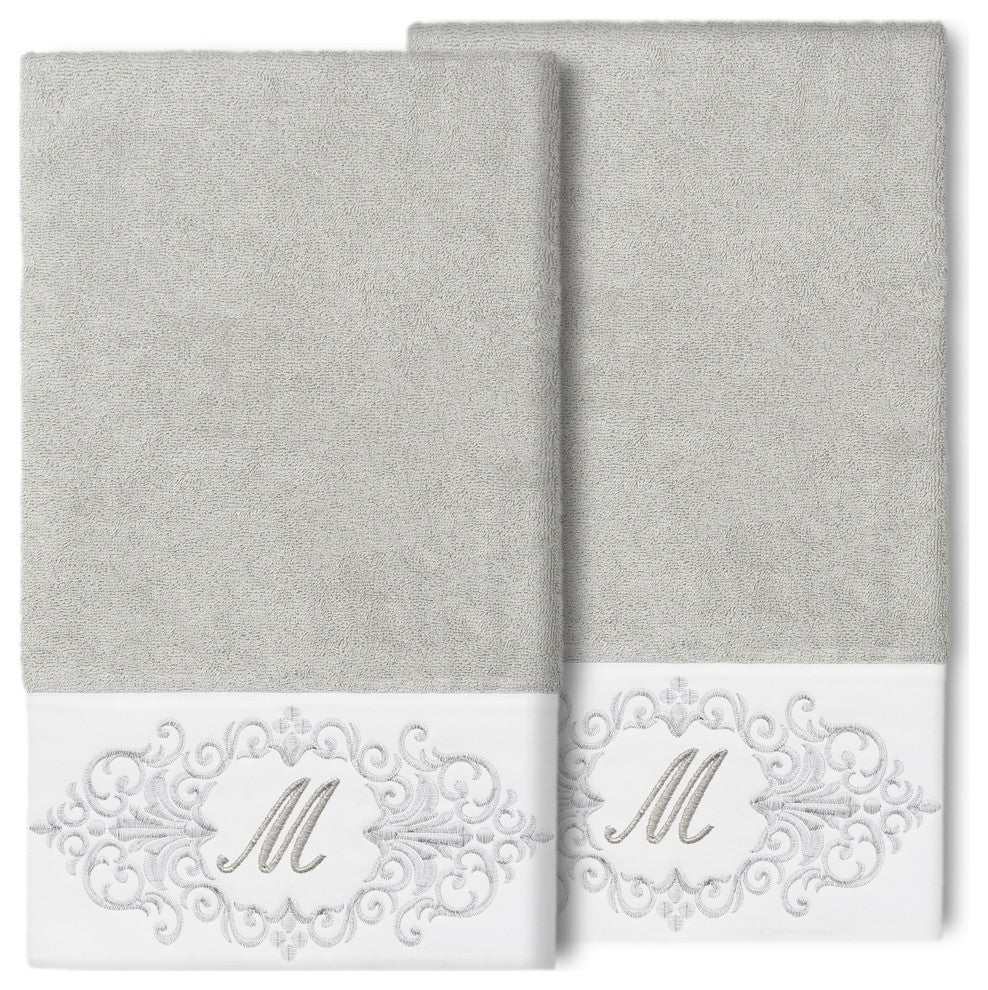 Linum Home Turkish Cotton Monica 2-Piece Embellished Bath Towel Set, Light Gray