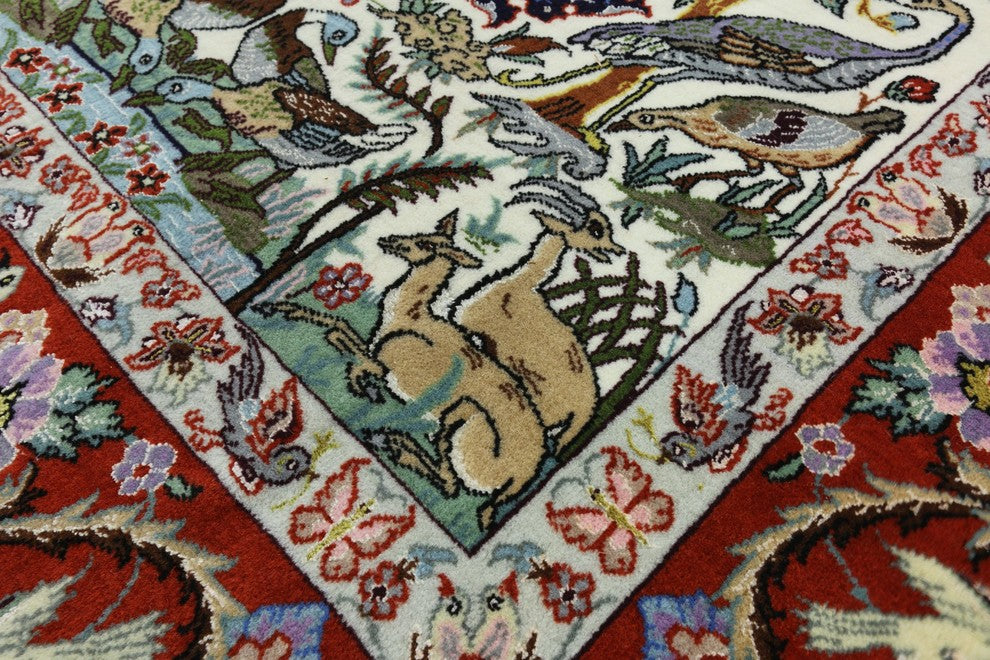 Signed Hand Knotted Wool and Silk Authentic Persian Isfahan Area Rug, 4'x5'