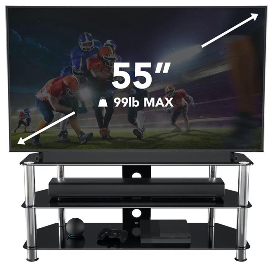 AVF Steel Glass TV Stand with Cable Management for up to 55" TVs in Black/Chrome