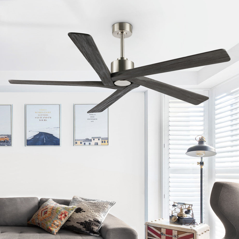 64" Reversible 5-Blade DC Ceiling Fan With Remote Control, Brushed Nickel/Gray