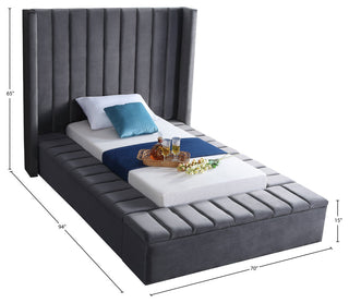 Kiki Velvet Bed, Gray, Twin