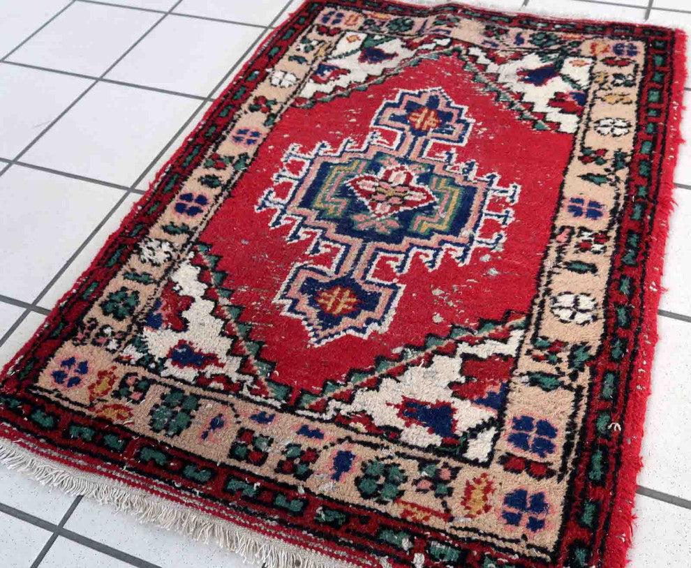 Handmade Vintage Persian Hamadan Rug 2.1'x2.9', 65cmx89cm 1970s