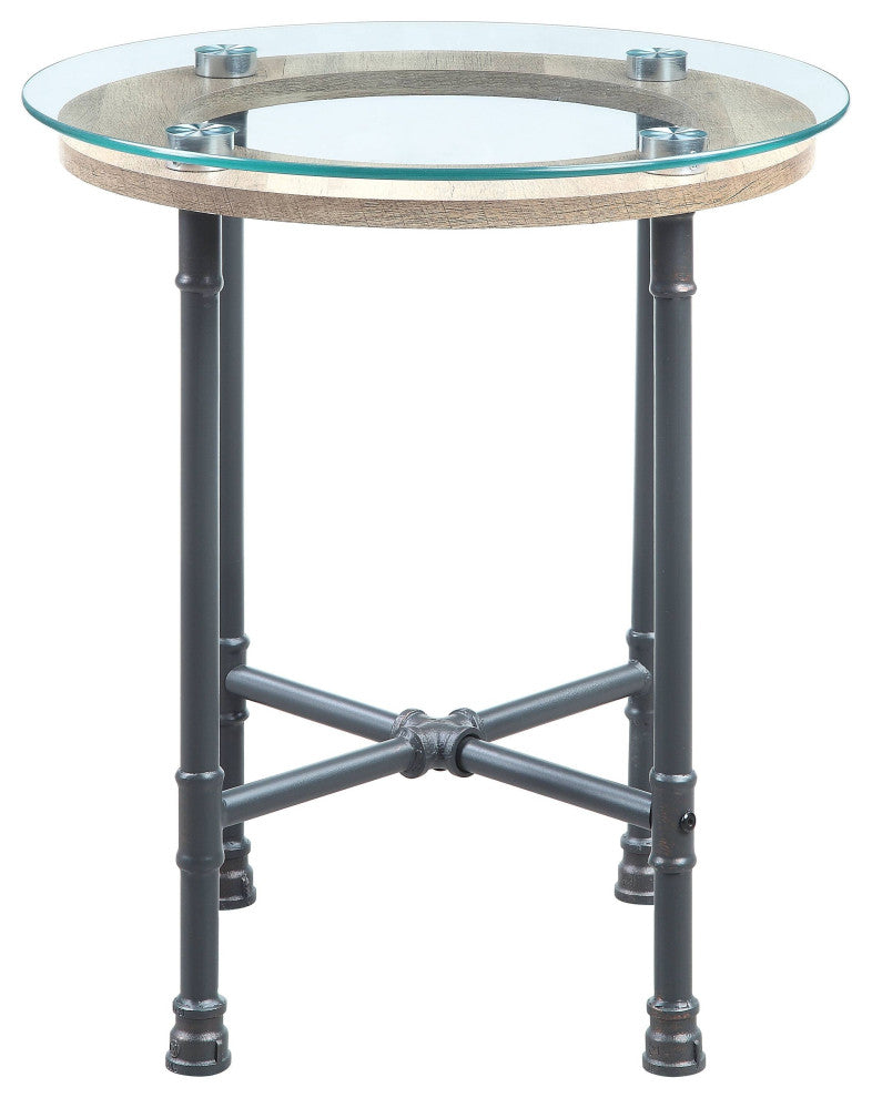 Brantley End Table, Clear Glass and Sandy Gray Finish