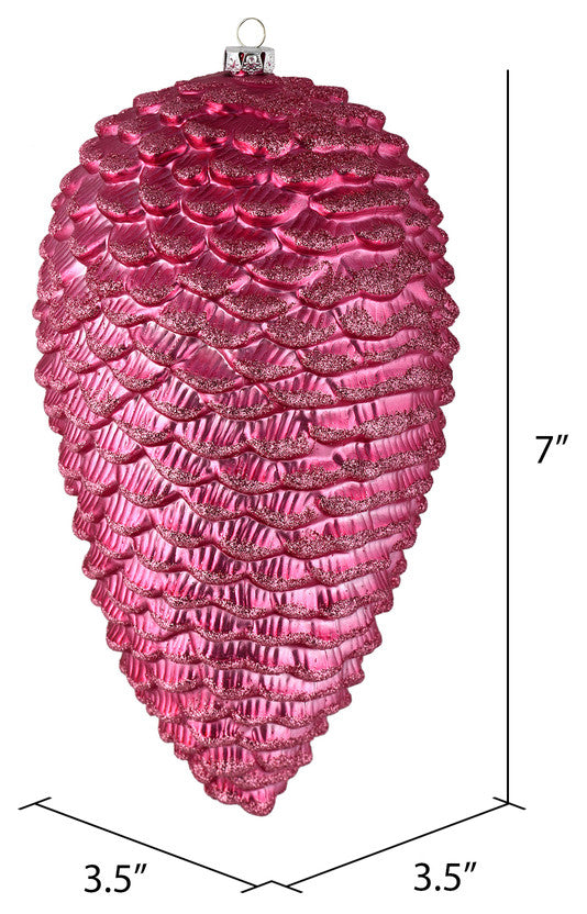 Vickerman N187245D 7" Mauve Matte Glitter Pinecone Christmas Ornament, 4 Per Set