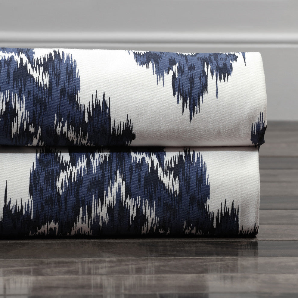 Ikat Blue Printed Cotton Curtain Single Panel, 50"x120"