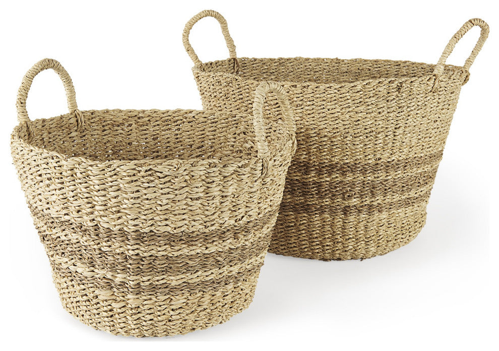Set of Two Detailed Wicker Storage Baskets