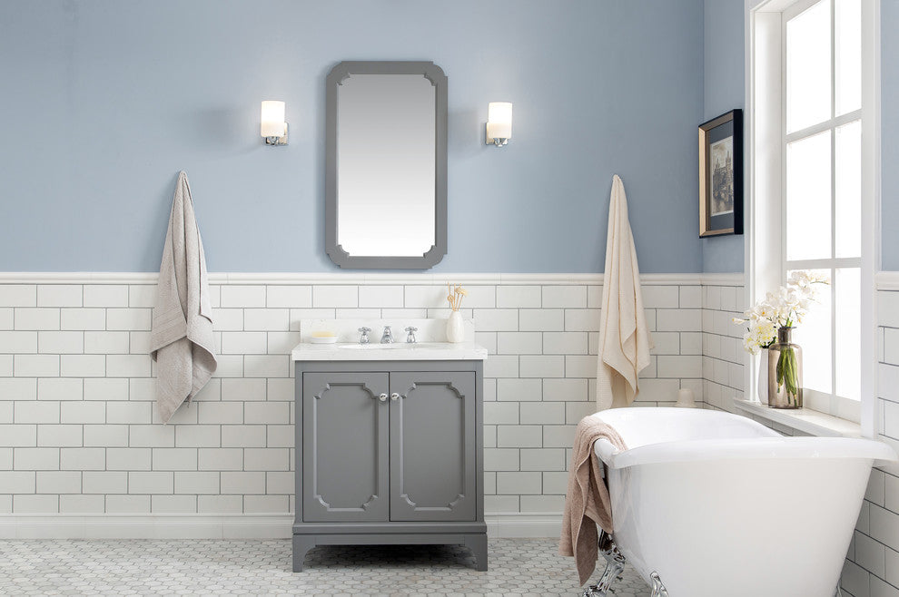 30" Wide Cashmere Gray Single Sink Quartz Carrara Bathroom Vanity