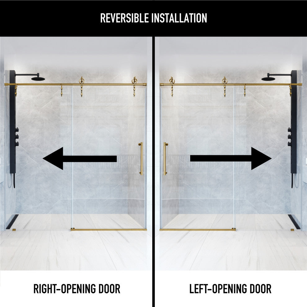 VIGO Hamilton Frameless Sliding, Matte Brushed Gold, Shower Door, 56" to 60" W X 78" H, Clear Glass