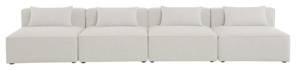Cube Upholstered Modular Sofa, Cream, 4-Piece: 4 Armless Chair, Linen Texured Fabric