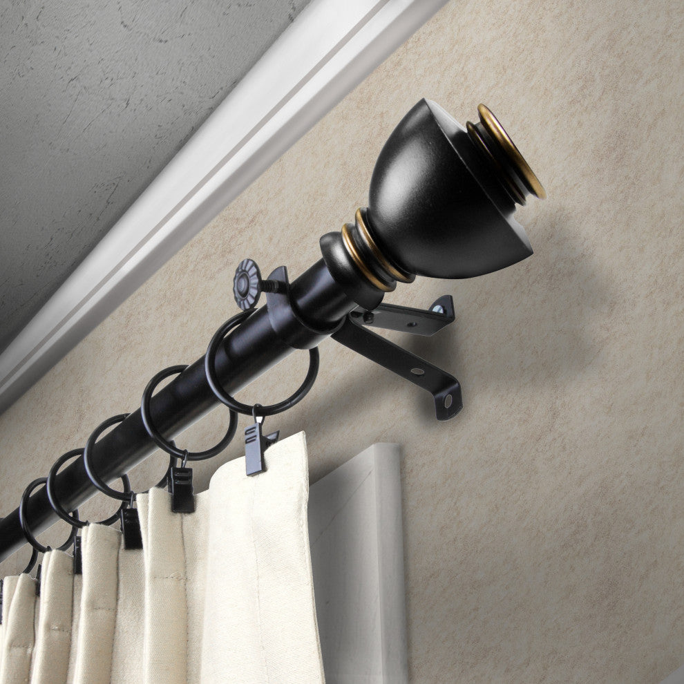 Aria 13/16" Diameter Curtain Rod, Black, 18-28"