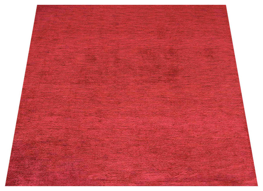 Hand Knotted Loom Silk Mix Area Rug Solid Red