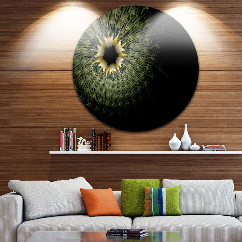 Symmetrical Fractal Flower In Light Green, Floral Round Wall Art, 11"