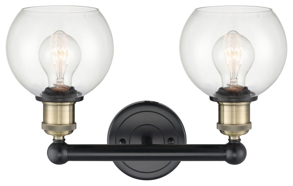 Athens 2-Light 15" Bath Vanity Light, Black Antique Brass, Clear