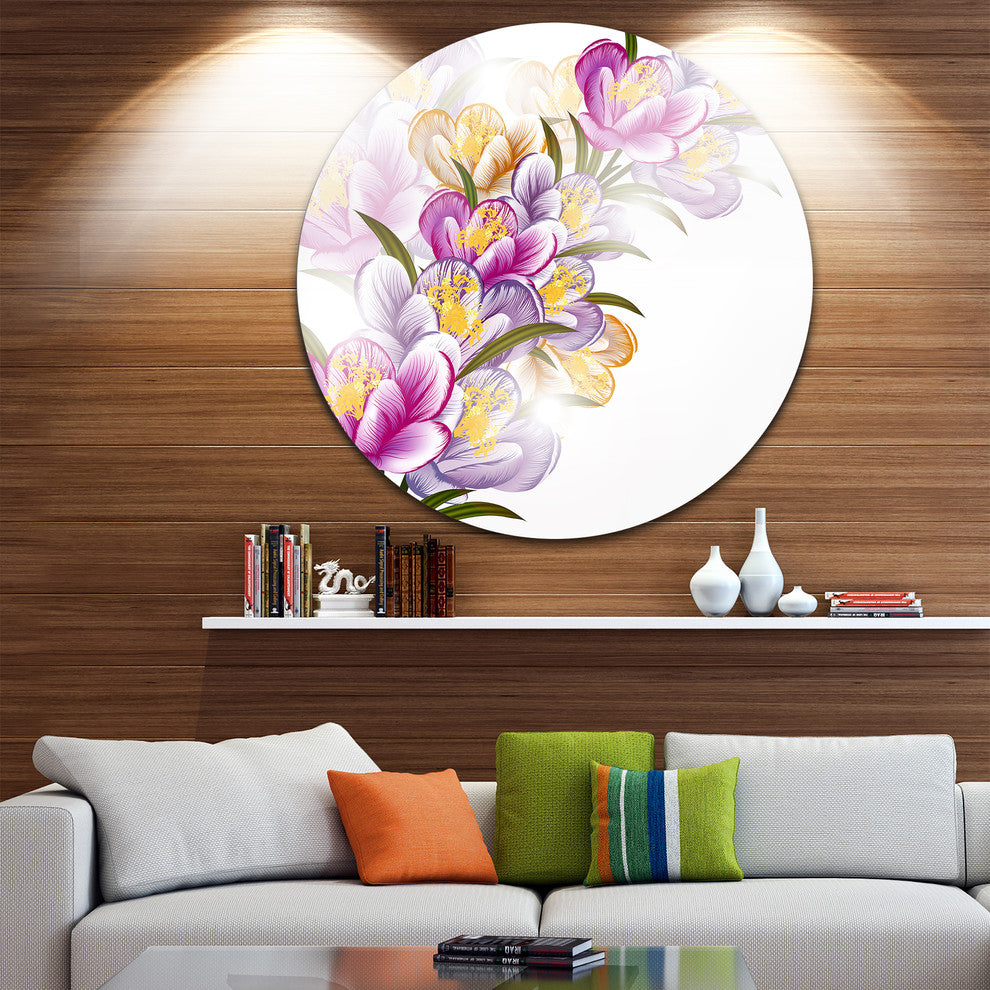Vector Purple Flowers, Floral Round Wall Art, 11"