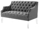 Tufted Loveseat Sofa, Velvet, Gray, Modern, Living Lounge Hotel Hospitality