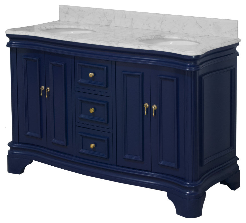 Katherine 60" Bath Vanity, Royal Blue, Carrara Marble, Double Vanity