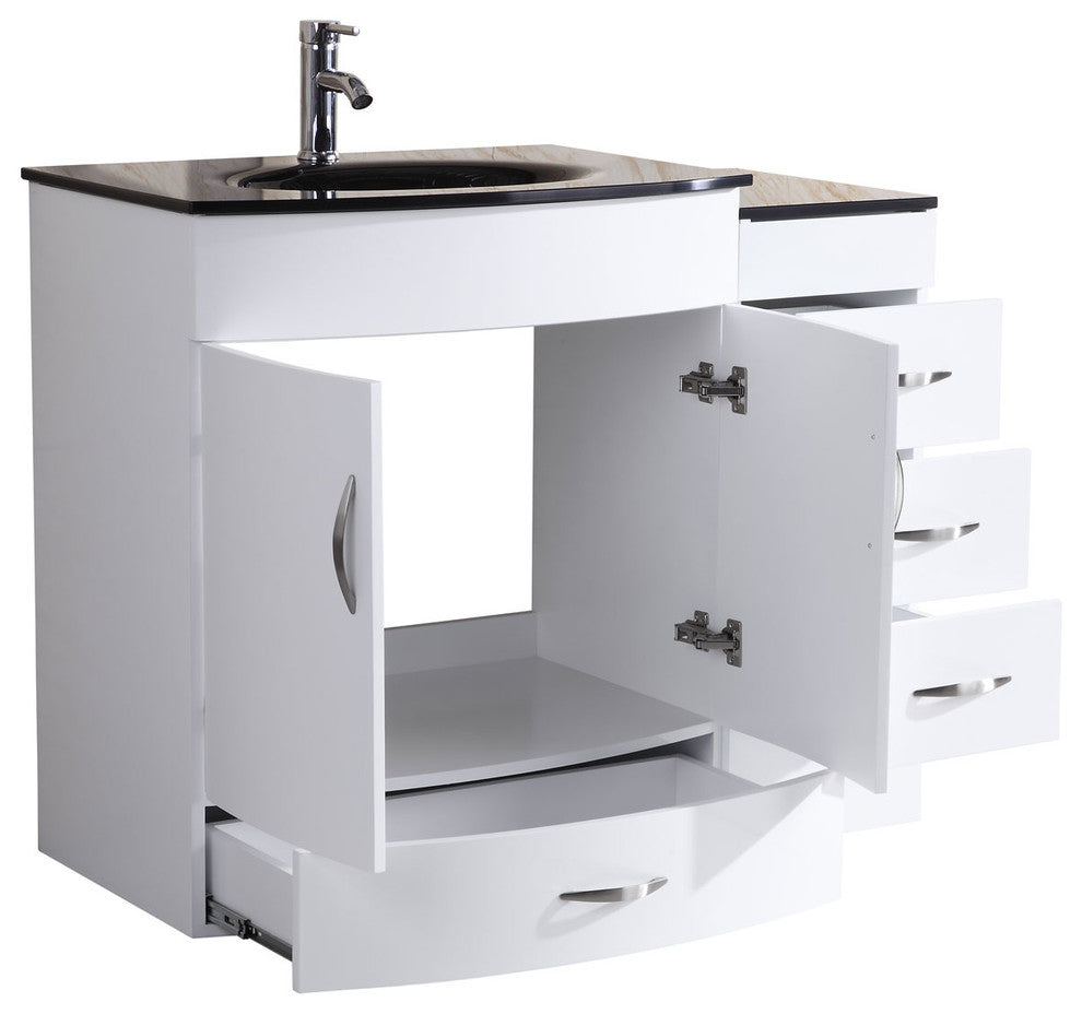 42" White Vanity, 30" Single Sink Base, Single 12 Drawer Base, LV5-C2-42-W