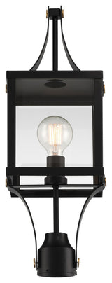 Raeburn 1-Light Outdoor Post Lantern, Matte Black and Weathered Brushed Brass