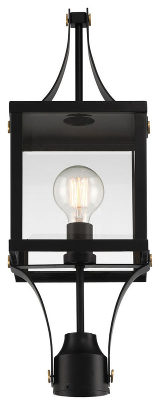 Raeburn 1-Light Outdoor Post Lantern, Matte Black and Weathered Brushed Brass