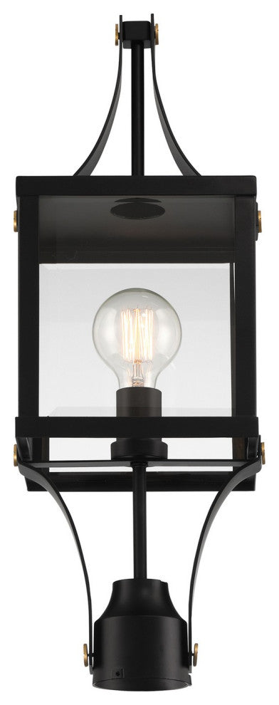 Raeburn 1-Light Outdoor Post Lantern, Matte Black and Weathered Brushed Brass