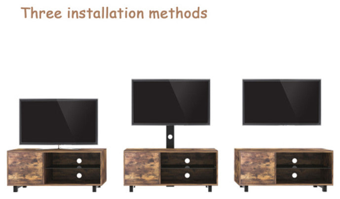 Wood and glass TV Stand vintage brown TV console with storage cabinet