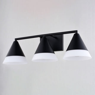Winthrop 25.25" 3-Light Gold Modern Bathroom Vanity Fixture, White Glass Shade, Matte Black