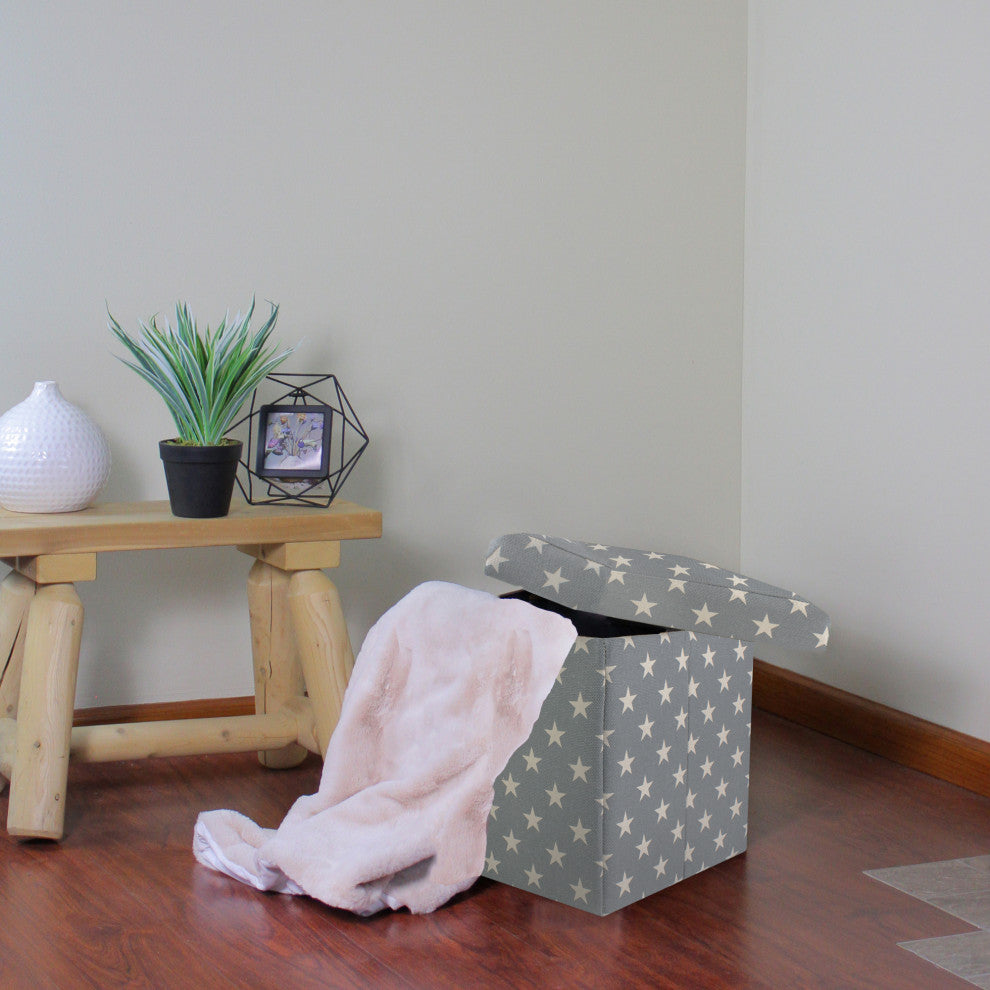 Decorative Star Fabric Ottoman Storage Box, Gray, 12"