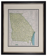 Original Vintage Georgia Map, Framed, 1940s Authentic Map