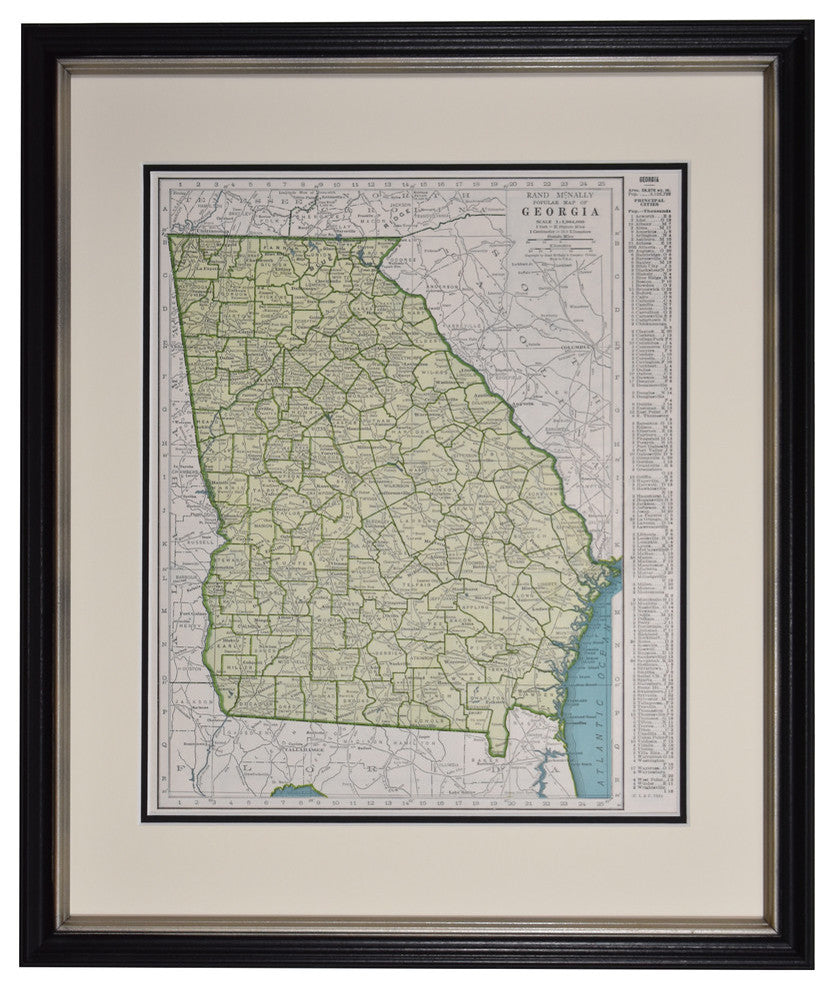 Original Vintage Georgia Map, Framed, 1940s Authentic Map