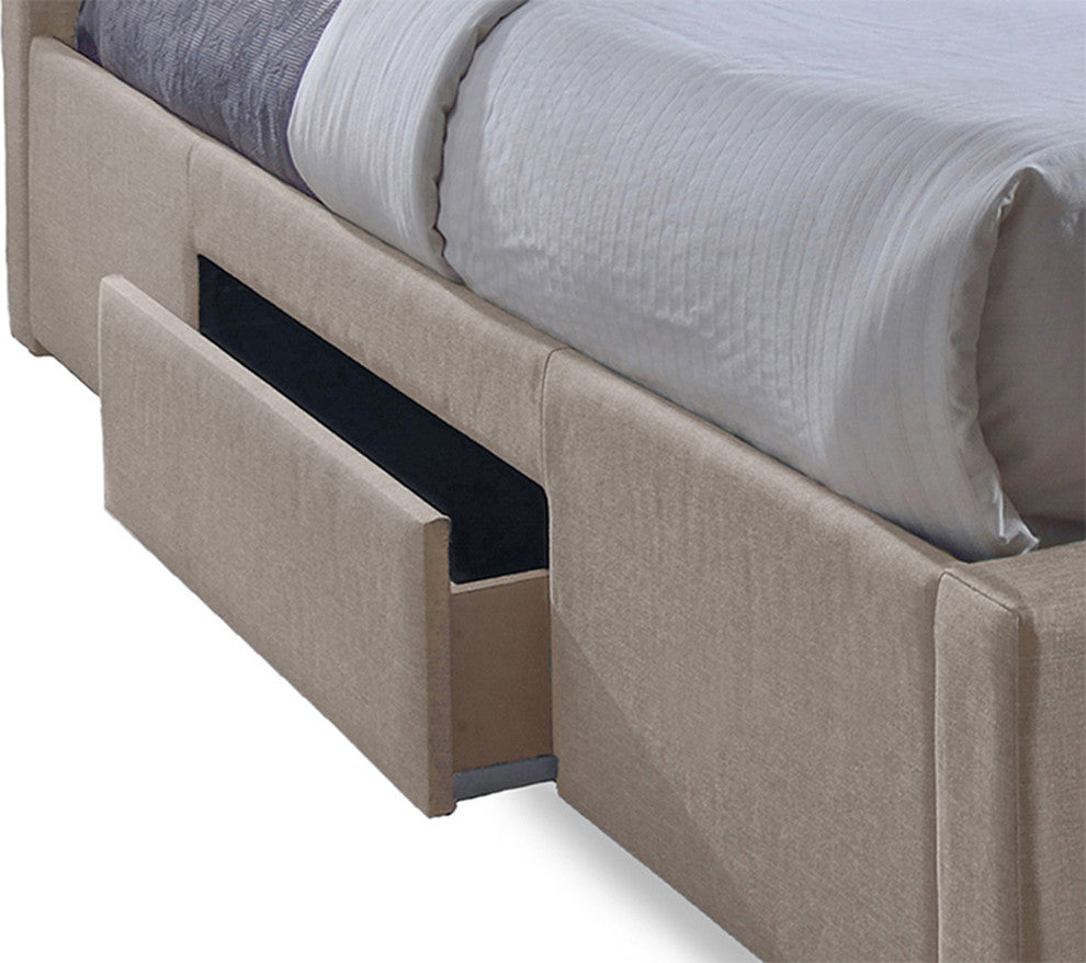 Sarter Grid-Tufted Brown Fabric Upholstered Storage King Bed With 2-Drawer