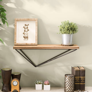 Danya B. Rustic Wall Mount Pine Wood Display Shelf With Asymmetrical Bracket