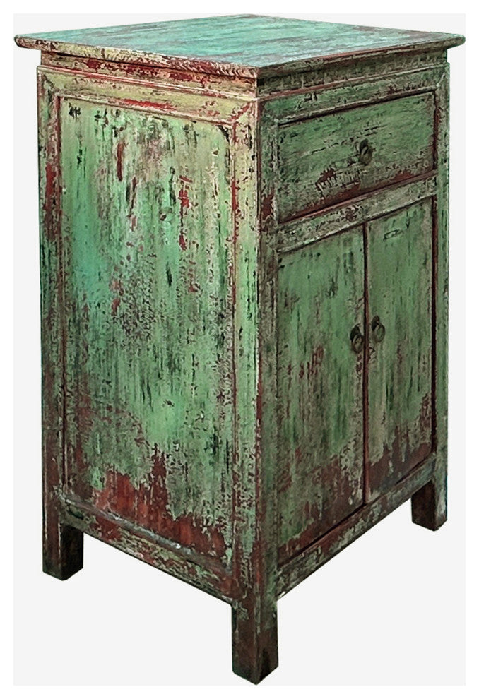 Distressed Pastel Light Green 2 Doors End Table Nightstand