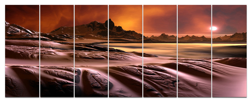 3D Rendered Alien Planet, Landscape Canvas Art Print, 83"x32", 7 Panels