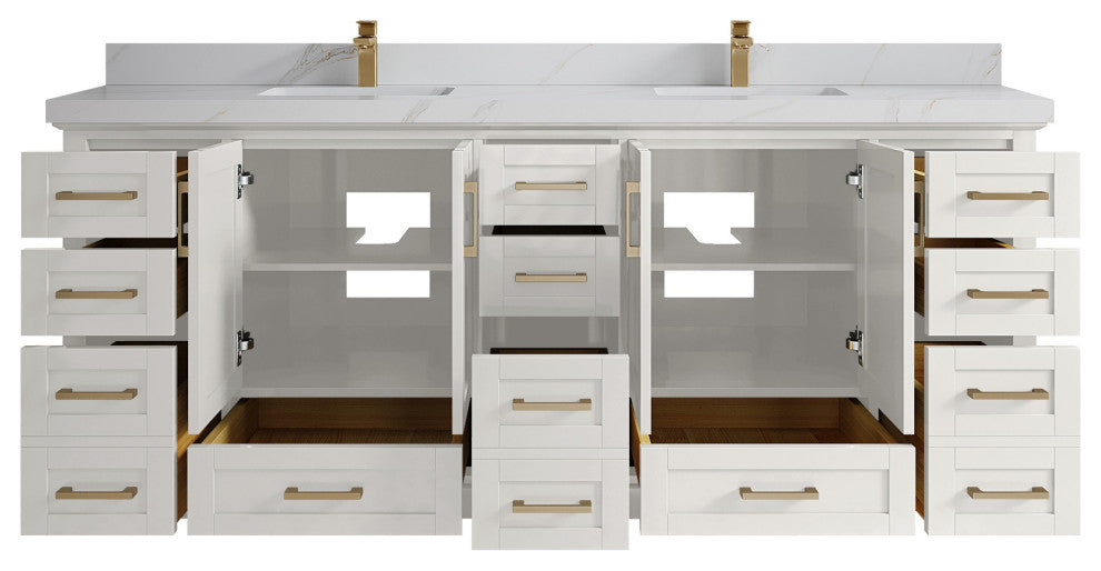 Boston 84" Double Sink Bath Vanity in Alabaster 2" Calacatta Sienna