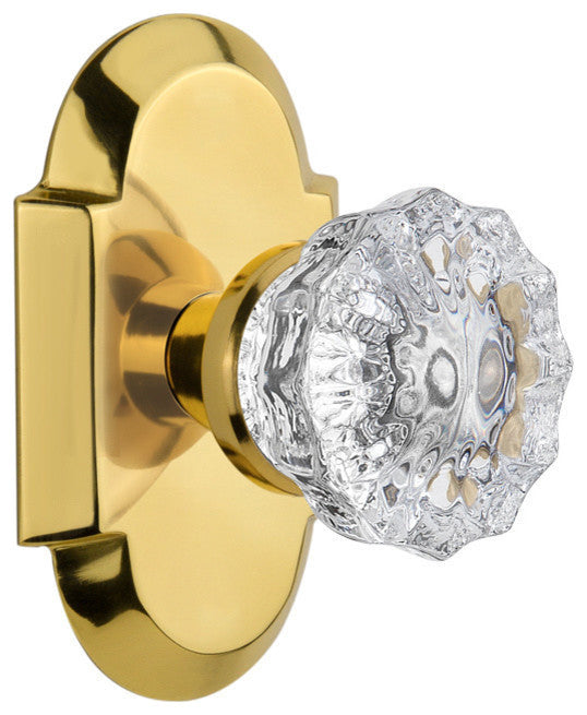 Double Cottage Plate With Crystal Knob, Polished Brass