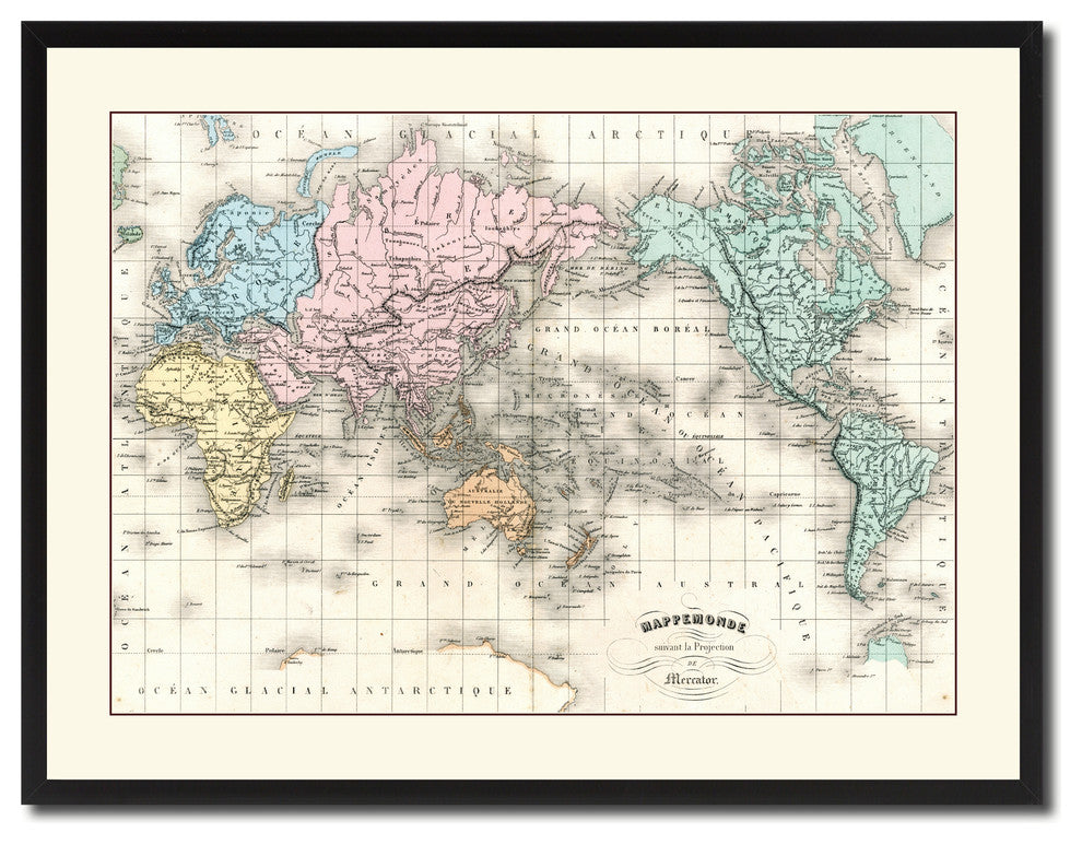 World Vintage Antique Map Wall Art, 28"x37"