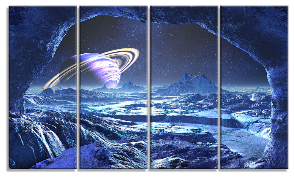 Electric Blue Alien World, Landscape Canvas Art Print, 48"x28", 4 Panels