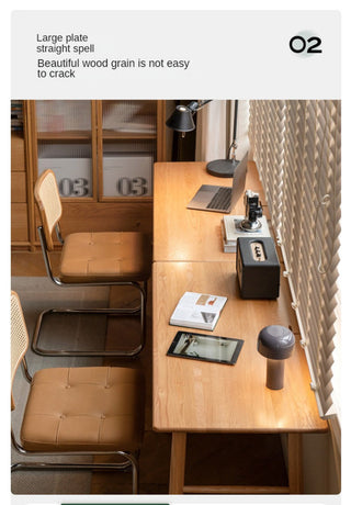 Oak Solid Wood Office Desk, Natural Wood, 35.4x22x29.5", + Cabinet