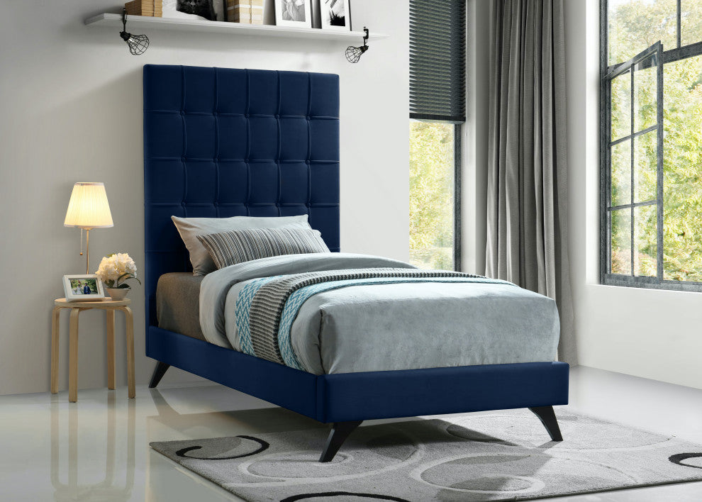 Elly Velvet Upholstered Bed, Navy, Twin