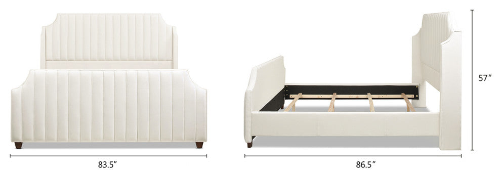 Addison King Channel Tufted Panel Bed Frame, Cloud White Performance Velvet