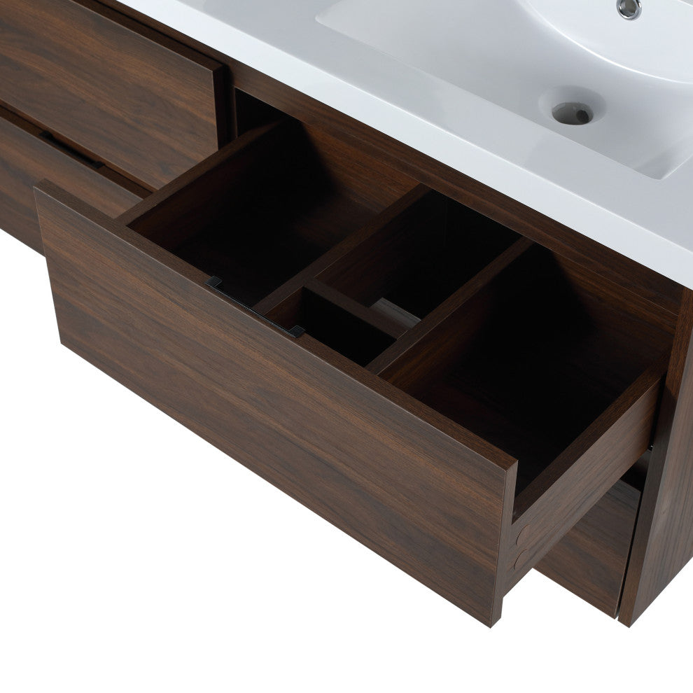 Wall-Mounted Plywood Bath Vanity Set, Integrated Sink