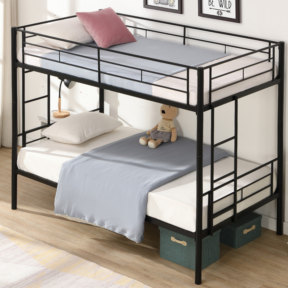 Gewnee Bunk Bed Twin Over Twin Size with 2 Ladders and Full-Length Guardrail