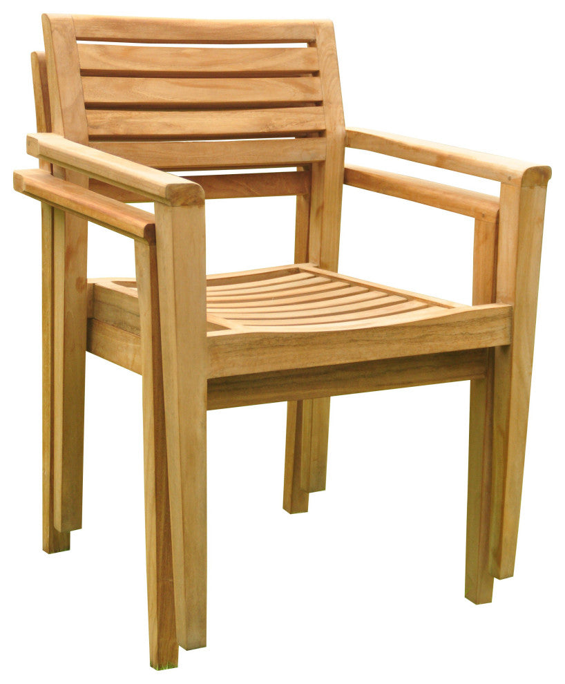9-Piece Outdoor Teak Dining Set, 71" Rectangle Table, 8 Montana Stacking Chairs