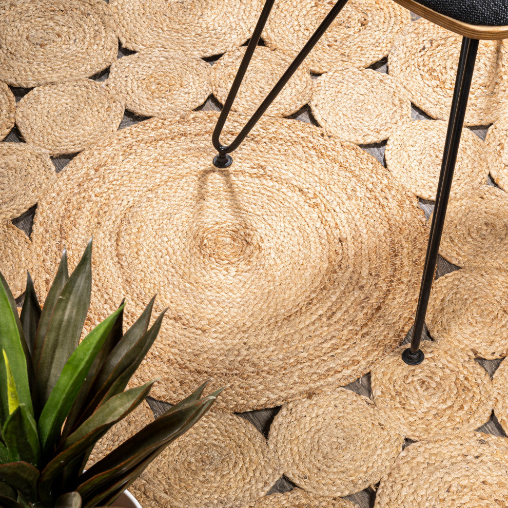 Cassia Round Natural Jute Boho Circle, Natural, 4' Round