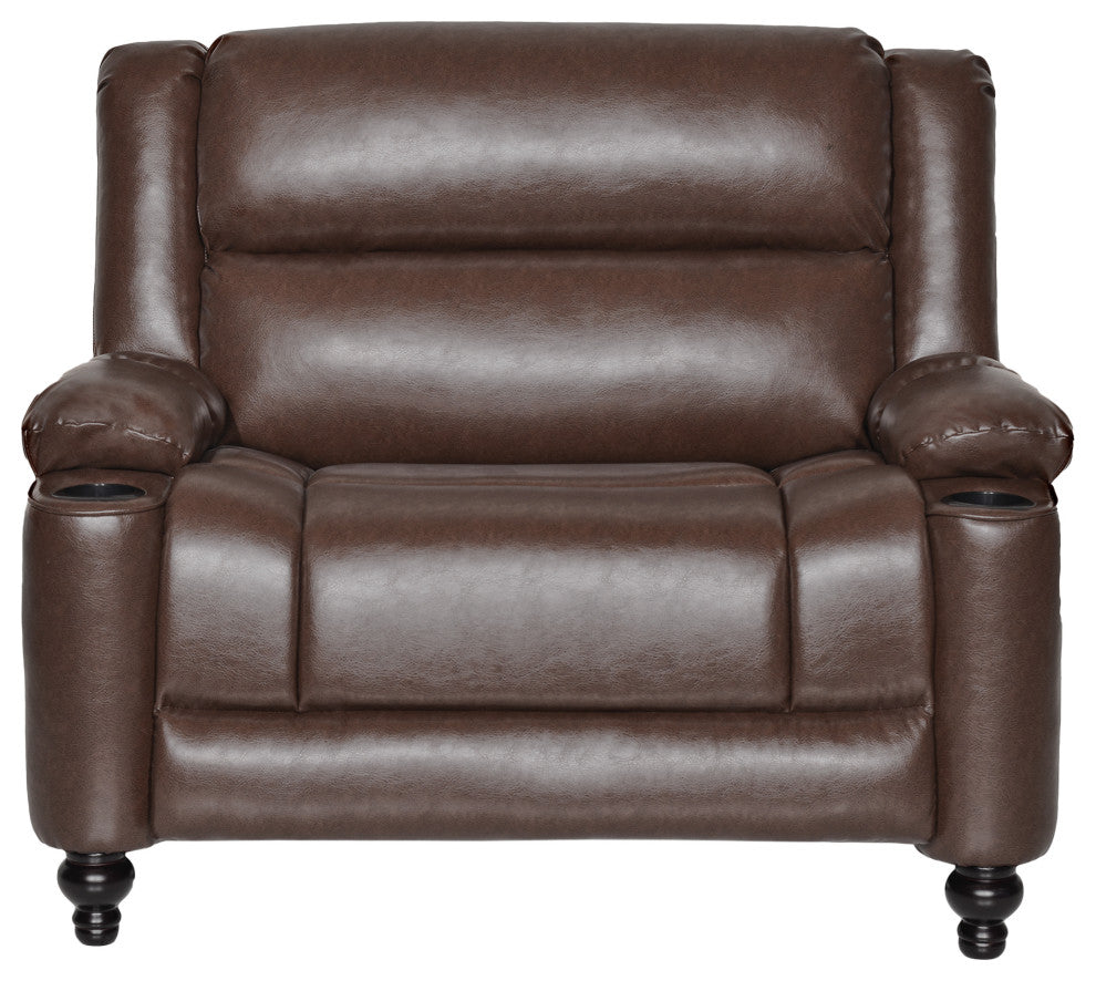 Upham Faux Leather Oversized Pushback Recliner, Dark Brown/Espresso