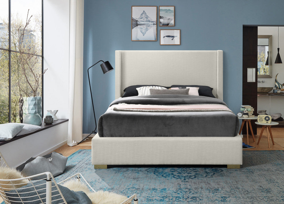 Royce Linen Upholstered Bed, Beige, Full