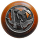 Crane Dance Wood Knob, Antique Brass, Cherry Wood Finish, Antique Pewter