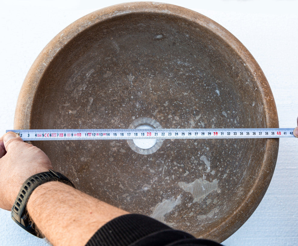 Noce Brown Travertine Natural Stone Drop-in Sink Honed and Filled (D)16" (H)6"