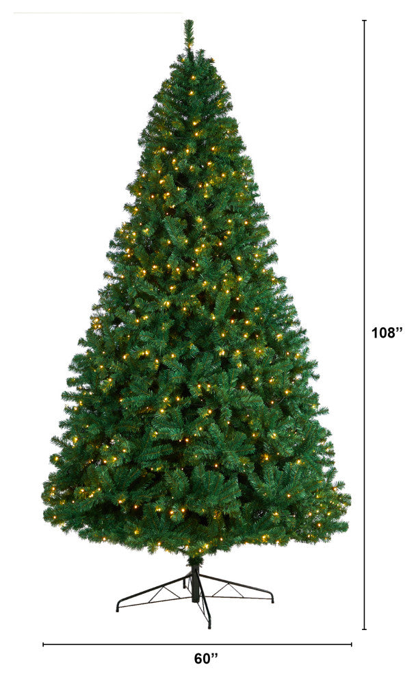 9' Northern Tip Artificial ChristmasTree With 650 Clear LED Lights/1860 Branches